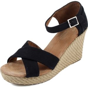 TOMS - Black Canvas Strappy Wedge Sandals Size 8.5